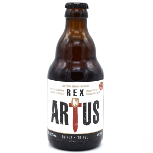 Bouteille de Rex Artus 8.5°, bière artisanale triple brassée en Belgique